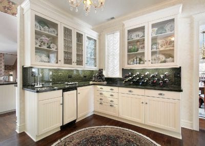 Kitchen with glass cabinets